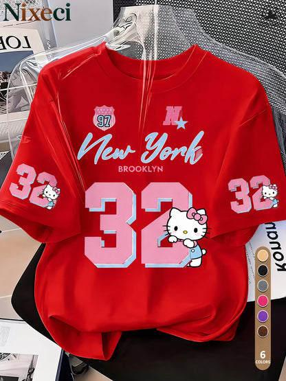 Nixeci Women'S T-Shirt Sanrio T-Shirt Independence Day American Patriotic Style Women'S T-Shirt Women'S T-Shirt Printed Round Neck T-Shirt, Summer Casual Vacation Women'S Short Sleeve Tops, Women'S Retro Shirts, Multi-C