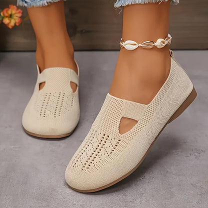 Women'S Lightweight, Comfortable, Breathable Solid Color Round Toe Flat Sole Single Shoes, Casual Vacation Style Fly Woven Flat Shoes, Women Shoes, Sneakers