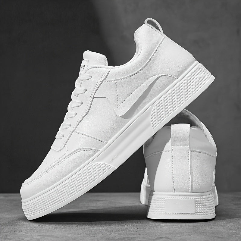 The Classic White Men'S Sneakers Feature A Easy And Comfortable Inner Lace-Up Closure Design. with A PU Upper And PVC Sole, They Are Suitable for Offices, Gyms And Outdoor Settings. Durable And Easy to Clean, They Are Casual Shoes