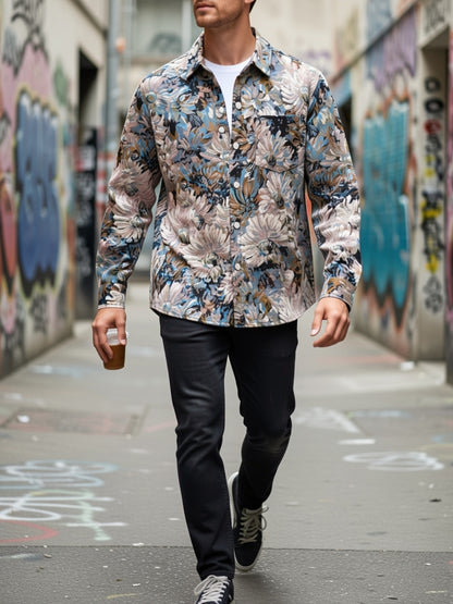 Multi-Functional Long-Sleeve Shirt Jacket Featuring Abstract Oil Painting Embroidery - Ideal for Any Season, Can Be Washed in a Machine