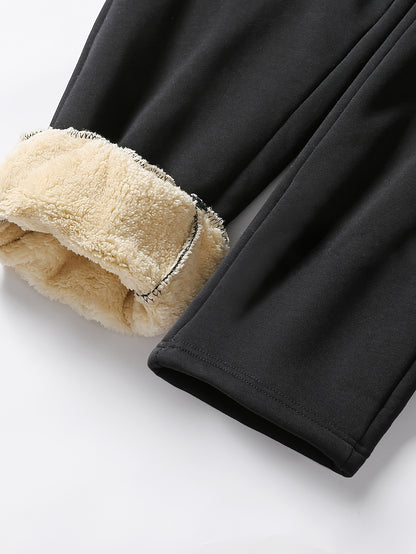 2pcs Winter Men's Warm Lamb's Fleece Casual Pants, Loose-Fit Essential for Home and Daily Wear, Simple Fleece-Lined Casual Pants with Elastic Waistband, Hidden Zipper Pocket Design, Cuffed Hem for Warmth, Loose and Long Fit. Simple and Versatile
