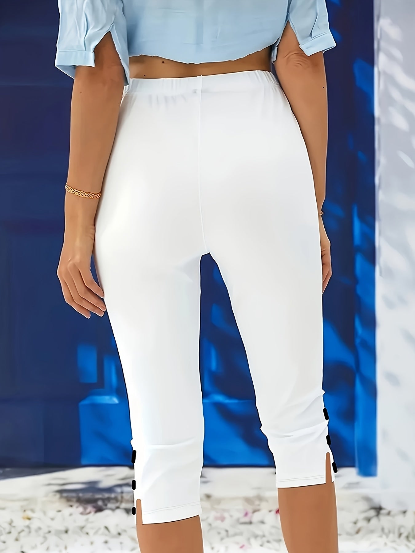 3357 White Black Red Three-Pack Women's Elastic Waistband, Medium Stretch Fabric, All-Season Casual Pants