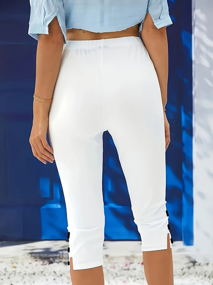 3357 White Black Red Three-Pack Women's Elastic Waistband, Medium Stretch Fabric, All-Season Casual Pants