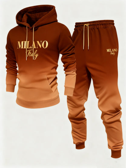 2pcs Men's Gradual Change Hooded Tracksuit - Winter Gradual Change /purple//black/ Tracksuit, Soft Jogging Suit with Hood and Pockets, Casual Street Fitness Suit (machine Washable) Christmas Gift