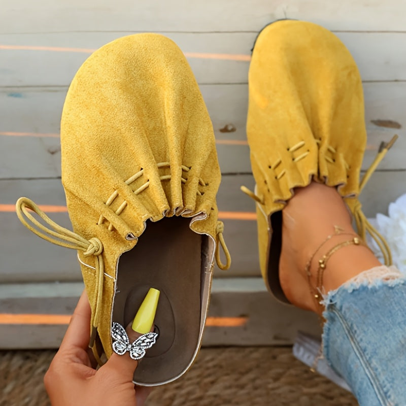 2026 New Arrival Yellow Mules Slip On Shoes - Soft Ruched Upper with Adjustable Drawstring Tie Comfortable Slip-On All Day Comfort Wear Perfect Everyday Casual Summer Vacation - Fast Local Warehouse Shipping, Women Shoes