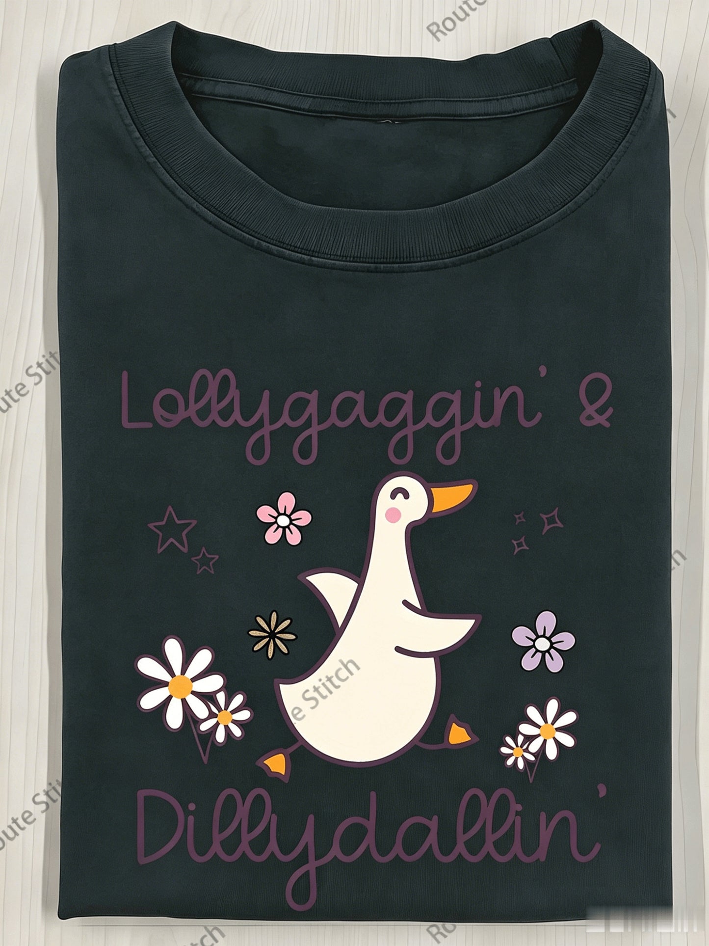 Duck Flower Text Le Print T-Shirt, Premium Batik Retro Fashion Brand Tee, Women'S Autumn Top, Halloween And Christmas Present, Holiday Gift Women'S Short Sleeve Shirt