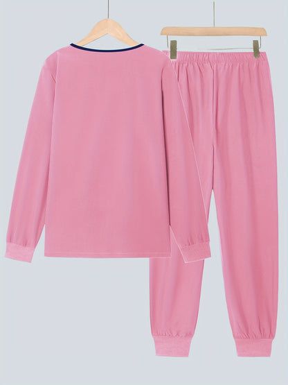 2pcs Women's V-Neck Matte Suit with Long Sleeve Stretch S Uniform Work Clothes Washable Pockets Breathable Elastic Top And Waist Cord Pocket Pants Set