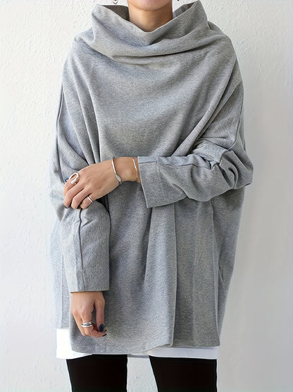 Women's Oversize Simple Tops 2024 New Fashion Casual Solid Color High-Neck Long Sleeve T-Shirt