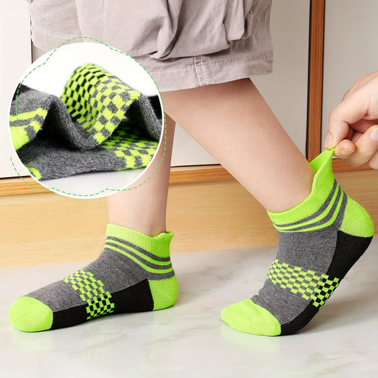 23 Pairs Of Cartoon And Striped Ankle Socks In Various Colors (1-14 Years Old) - 23pcs In Package, Patchwork Checkered, Solid Color, Polka And Striped Patterns, All-season, Random Mix And Match - Machine-washable Sock Bulk Pc