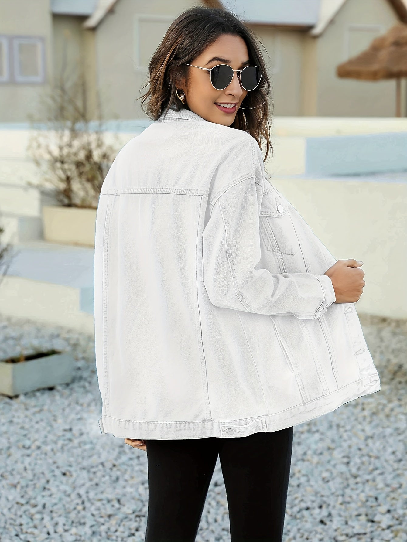 Women'S Oversized Mid-Length Denim Motorcycle Jacket