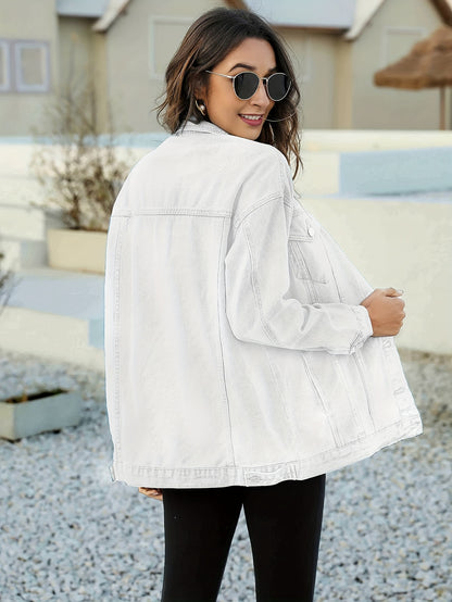 Women'S Oversized Mid-Length Denim Motorcycle Jacket