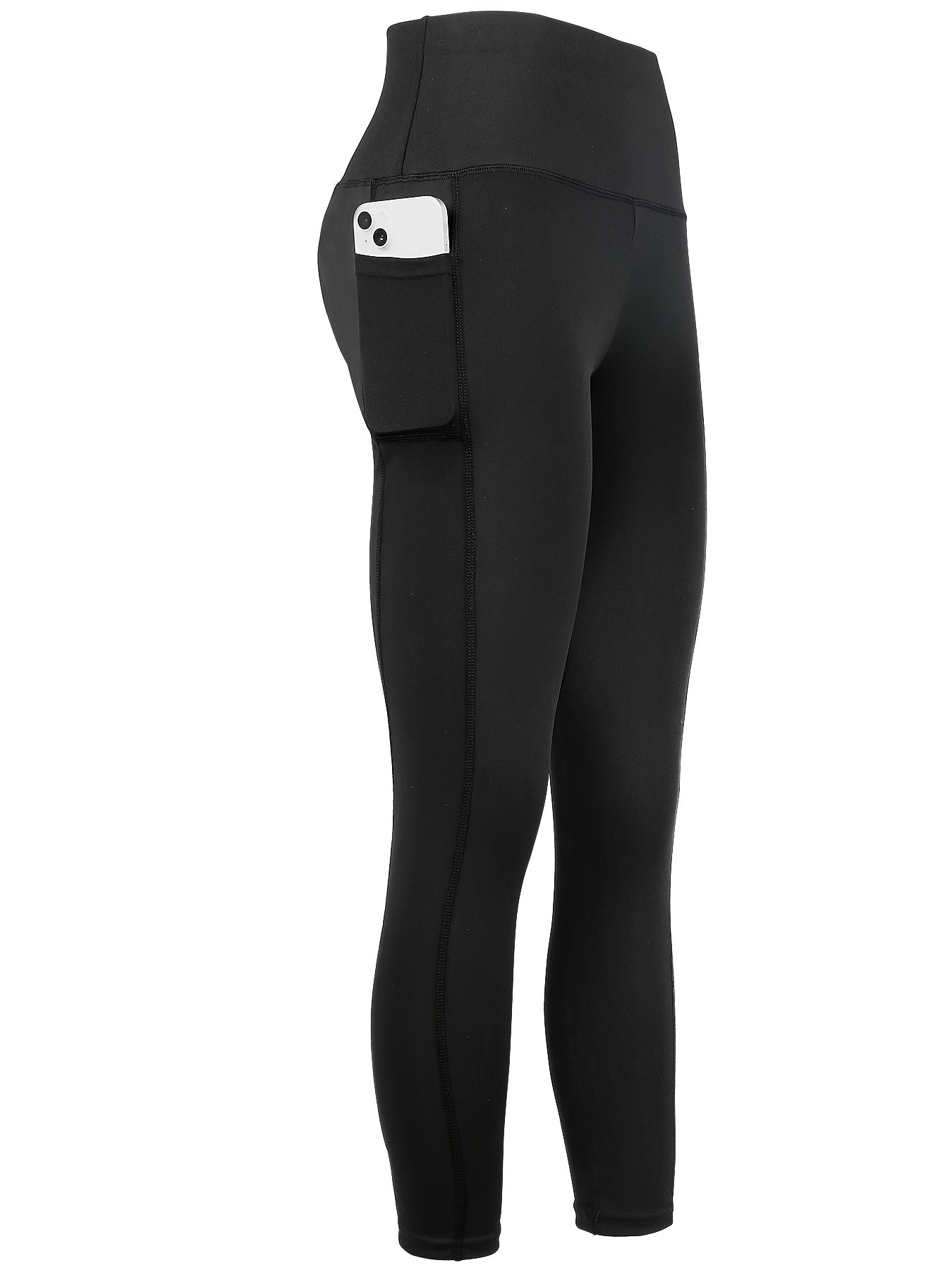 1pc Women'S High-Waisted Yoga Pants with Pockets, Solid Color Fabric, Sporty Style, High Stretch Athletic Running Leggings for Adults Thanksgiving Day Christmas Costumes for Women