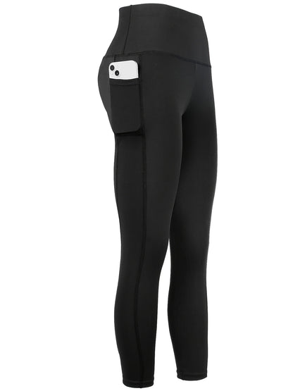1pc Women'S High-Waisted Yoga Pants with Pockets, Solid Color Fabric, Sporty Style, High Stretch Athletic Running Leggings for Adults Thanksgiving Day Christmas Costumes for Women