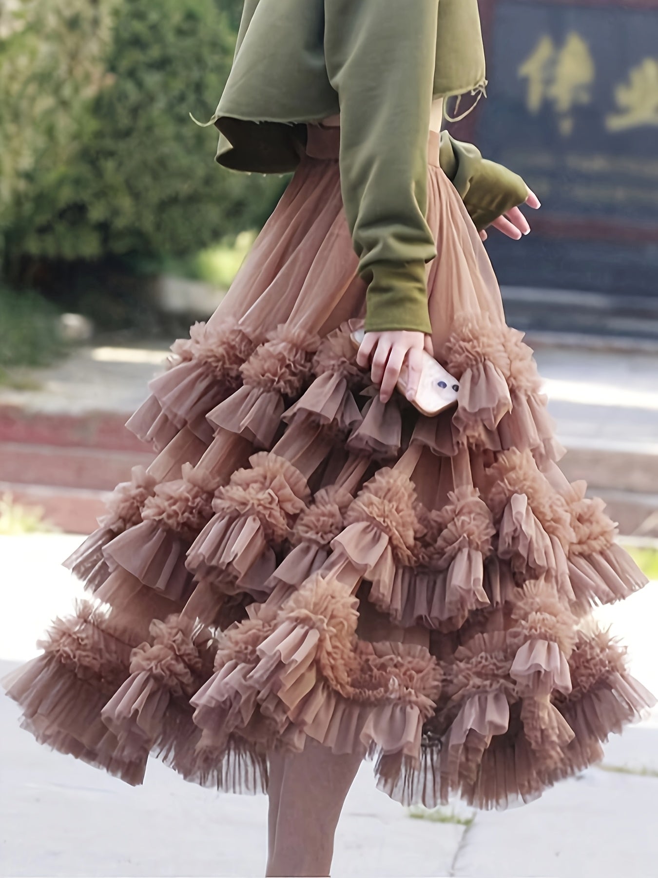 Women'S Tulle Tutu Skirt High-Low Flowy A-Line Ballet Skirt With Elastic Waist, Layered Mesh Fluffy Long Skirt For Beach Party Streetwear Wedding Cake Winter Fashion Outfits