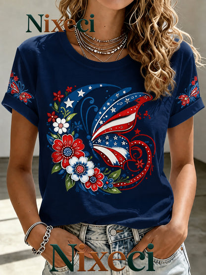 Nixeci Men'S Vintage Graphic T-Shirt, 1pc Shipping, Casual Crew Neck Short Sleeve Tee, Father'S Day Gift, Independence Day Patriotic Style, Football Game Party Outfit