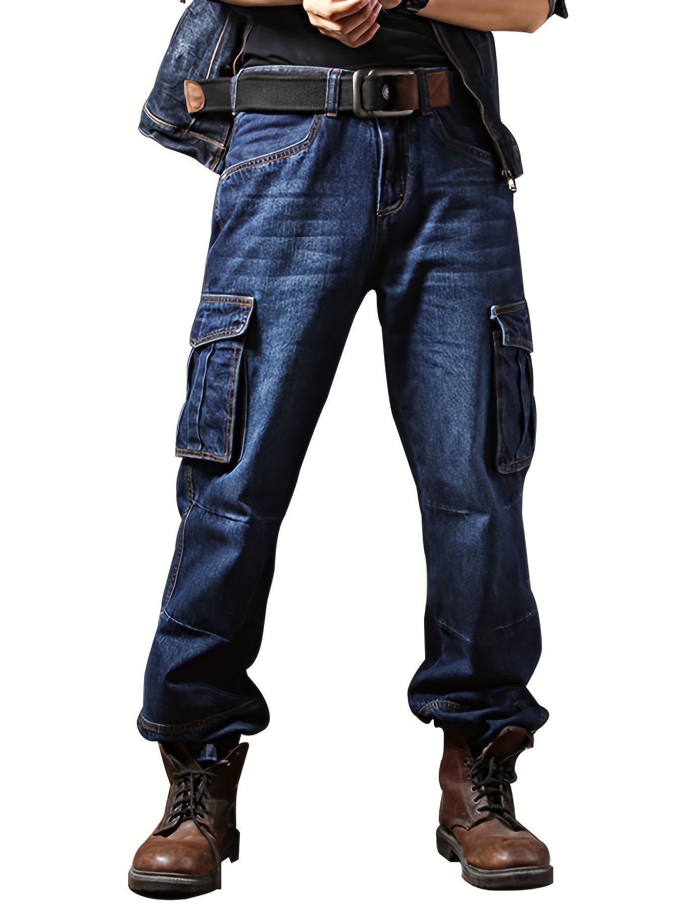 Men'S Outdoor Casual Motorcycle Workwear Multi- Denim Biker Cargo Jeans Trousers
