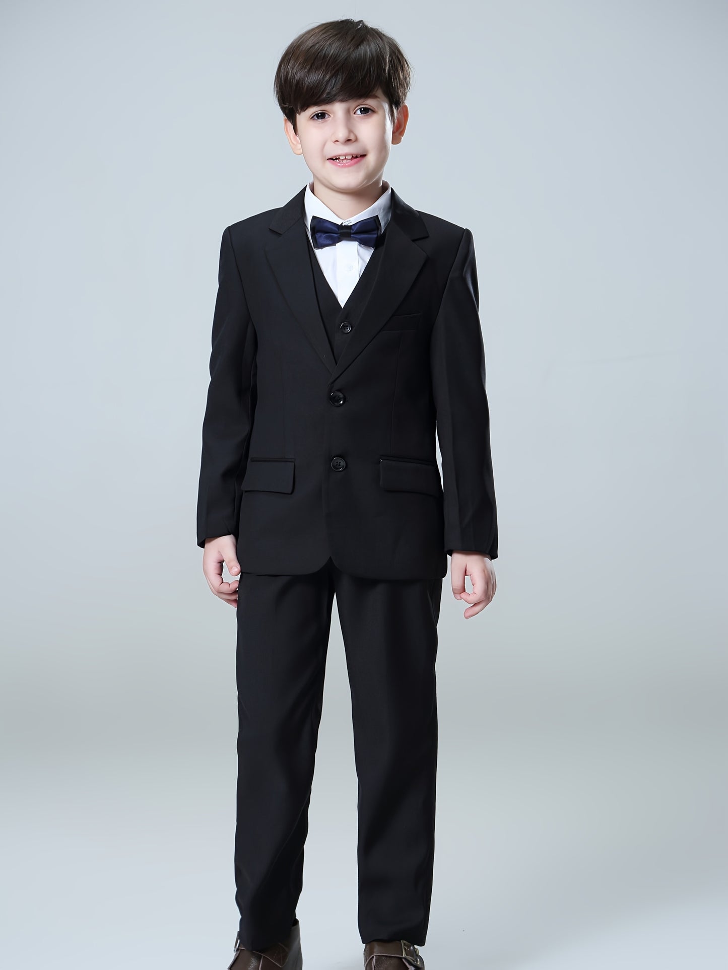 NIMBLE Boys Formal Suit Set Jacket Vest Trousers 3pcs 3-13Y Children Party Clothes Host Wedding Available In Four Colors Blue Black Khaki Navy Blue
