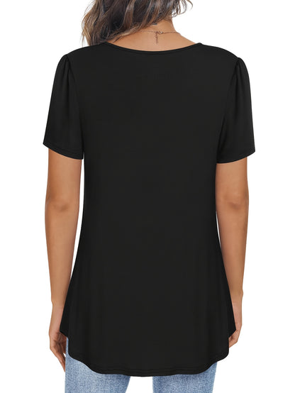 Three-piece Women's Spring And Summer Fashion And Breathable Top, Casual And Elegant, Loose Petal-sleeved Shirt, Round-neck Pleated Short-sleeved T-shirt