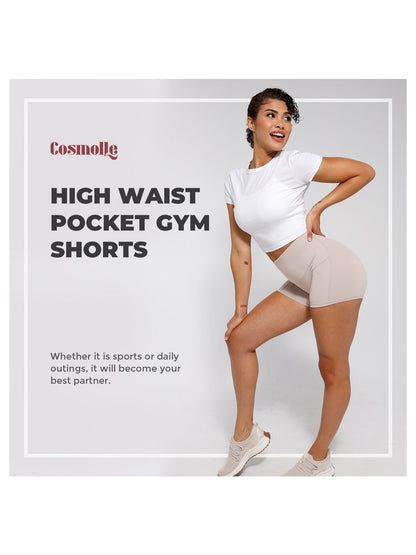 1Pc Women'S High-Waist Stretchy Athletic Shorts, Breathable Compression Bike Yoga Workout Shorts