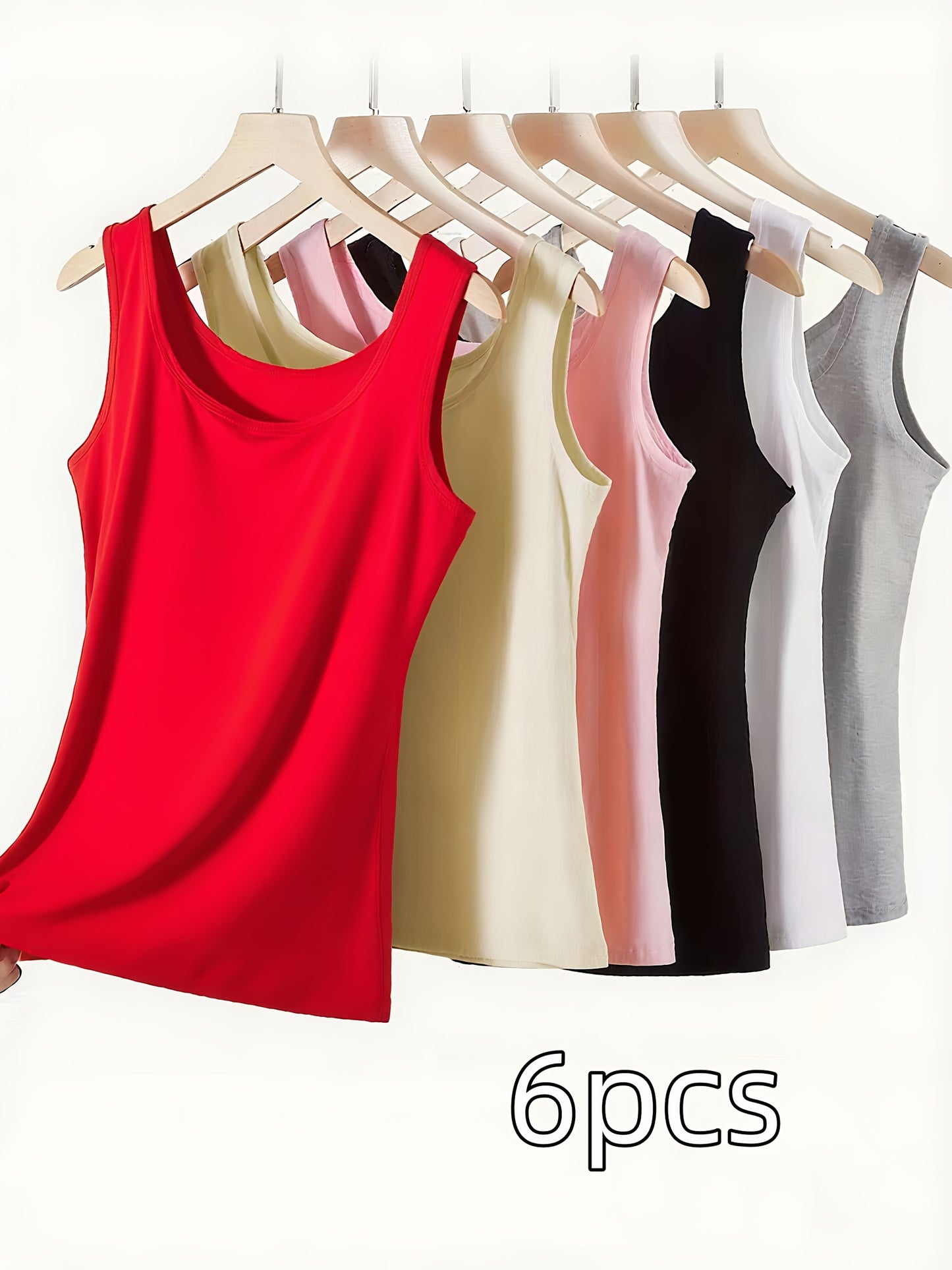 6pcs Women's Soft Sticky Blouses - Sleeveless Shirts with Semi-Sheer Adhesive Top Layer (No Padding), Breathable All-Season Vest for home & Layering, Red/Beige/Black/White/Grey - Casual Sleeveless Blouses for s, Hand Washable