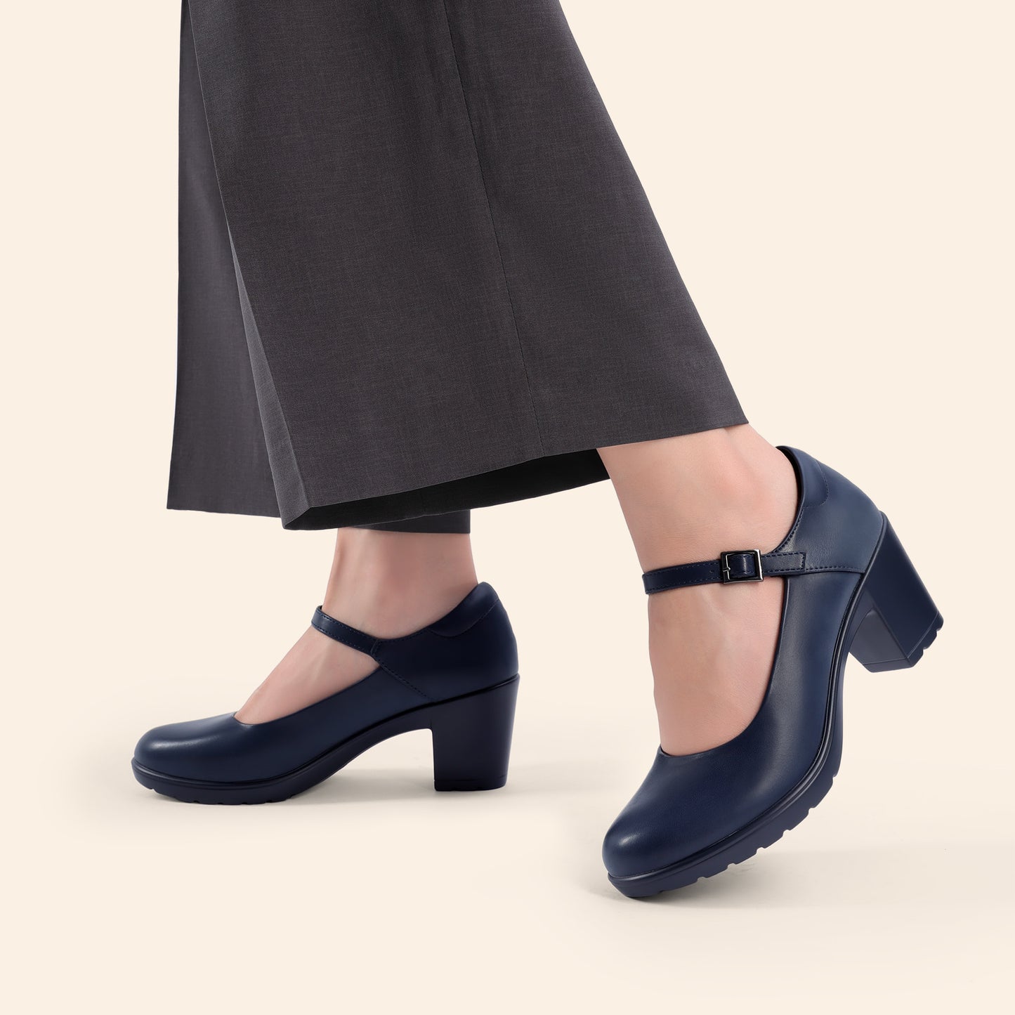 Women's Chunky Low Block Heels Mary Jane Closed Toe Work Pumps Comfortable Round Toe Dress Wedding Shoes