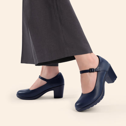 Women's Chunky Low Block Heels Mary Jane Closed Toe Work Pumps Comfortable Round Toe Dress Wedding Shoes