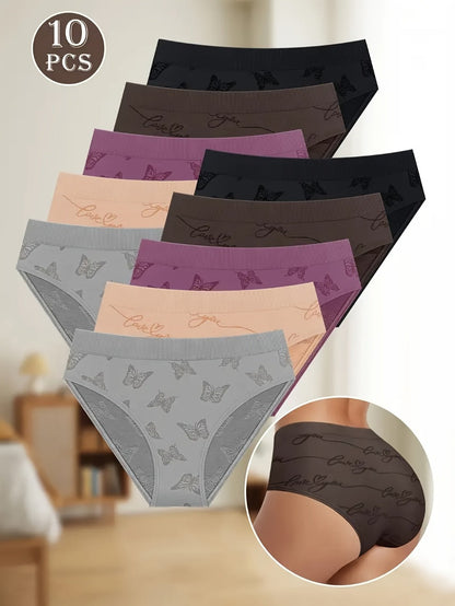 Women's 10-Pack Briefs - Butterfly Print Everyday Comfort