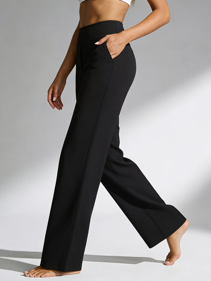 1pc Summer High-waisted Casual Pants, with Pockets And Stretch for Ladies, Straight-leg Pants for Women, Fashionable Yoga Sportswear for Ladies, Yoga Pants for Women