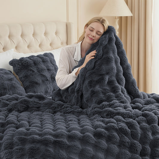 3D Faux Rabbit Fur Fleece Blanket - Double-Sided All-Season Throw – main product image