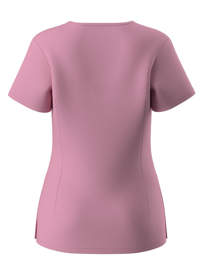 Women's Solid Two-piece Set - Elegant Short Sleeve V Neck Scrub Top & Drawstring Pants Outfits, Clothing