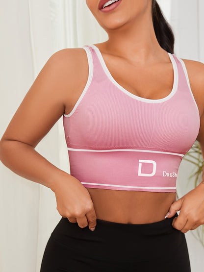 5pcs DanSheer Sports Bra- Wireless, Full Coverage, High Elasticity, Suitable for Yoga and Running, Breathable Nylon, Machine Washable, Various Colors, Featuring Fashionable "DANSHEER" Print, Sports Bra