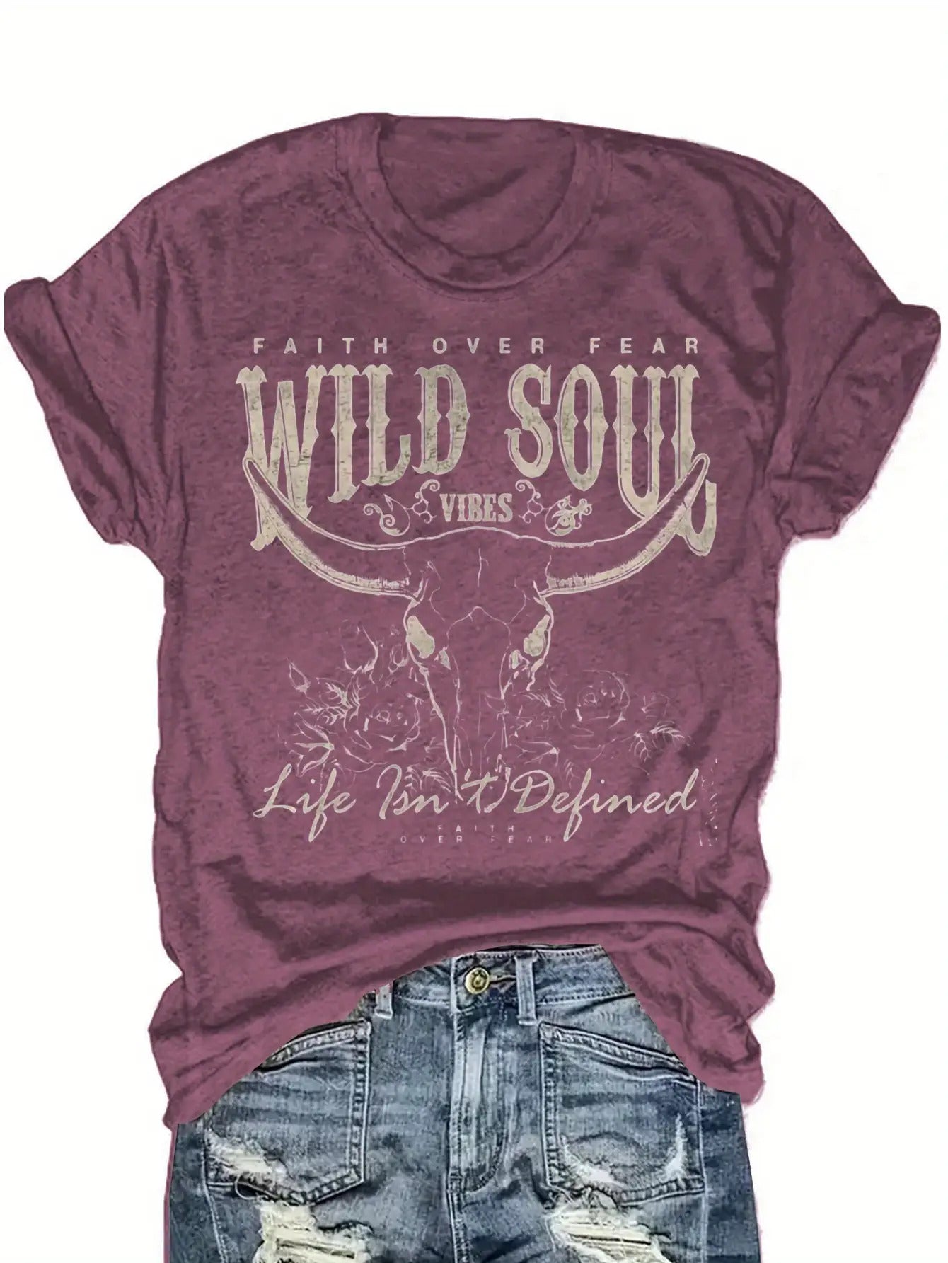 Wild Soul Graphic T-Shirt | Bohemian Style Design, Suitable for Adventurers and Casual Wear, Fashion Trendy Blend Short Sleeve Top with Crew Neck, Medium Stretch Fabric