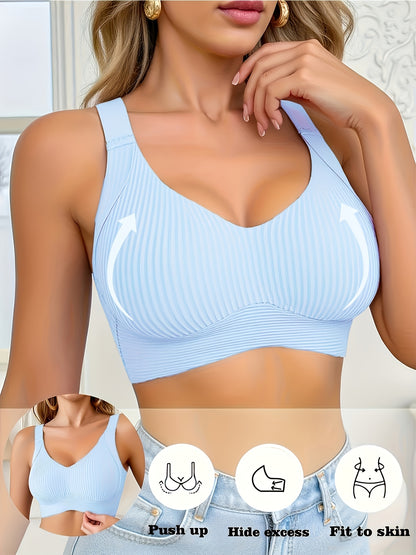 Plus-Size Wireless Women's Bra Suitable for Large Breasts - Full-Coverage Lift & Push-Up Underwire-Free Bust Enhancer with Adjustable Straps, Removable Pads, Seamless Smoothing Lingerie for Daily Wear & Special Occasions