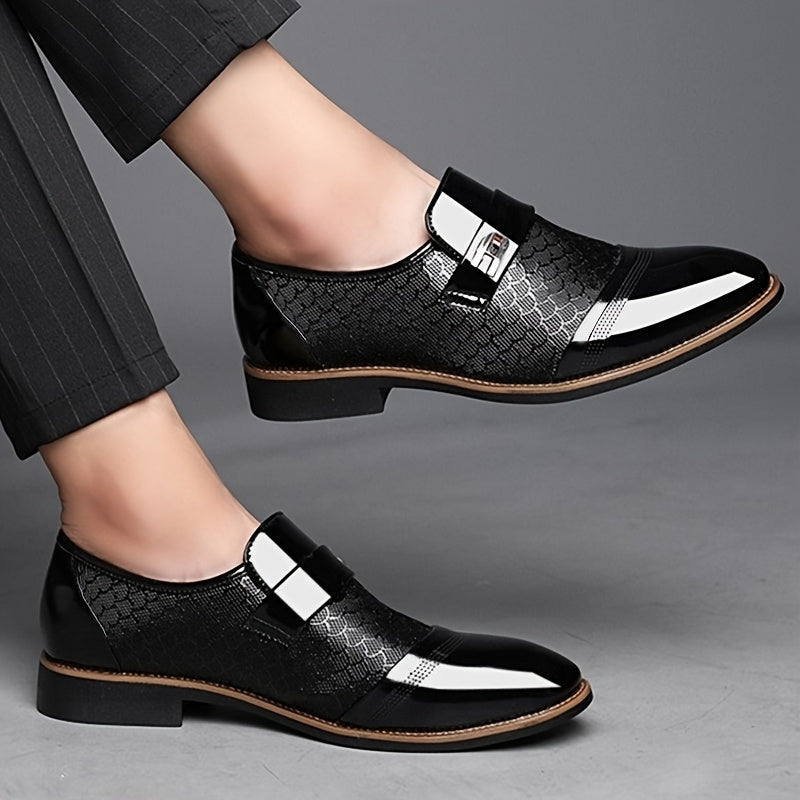 Embossed Men's business shoes-Comfortable Pointed Toe Slip On Lug Sole Business Oxfords for Party Wedding Office Dress Shoes