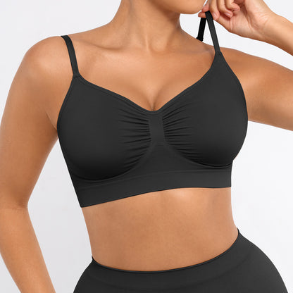 Plus Breathable High-Stretch Sports Bra with Pads - Wireless Mesh Women's Seamless Yoga & Running Top - Solid Color Activewear
