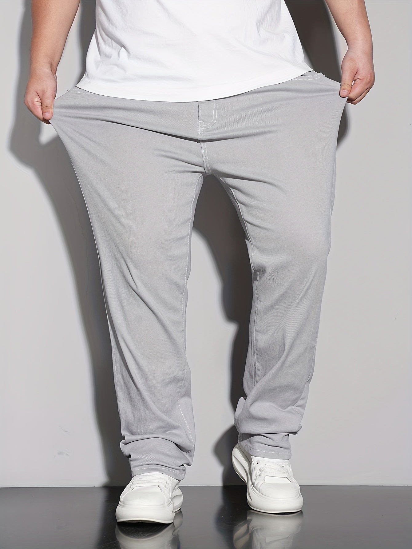 Men'S Plus Size Stretch Straight Leg Jeans - Casual Pockets with Comfortable And Breathable for Spring, Summer, Autumn, Solid, Regular Fit | Straight Leg Jeans | Comfort Fit, Jeans, Plus Size