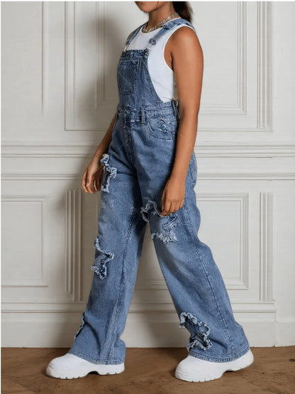 Teen Girls' Wide-Leg Denim Overalls with Star Embroidery Everyday Outfits - Machine Washable Teen Loose Fit Long Denim Machine Washable All-Season Casual Jeans for Teens Durable Fabric, for Outdoor