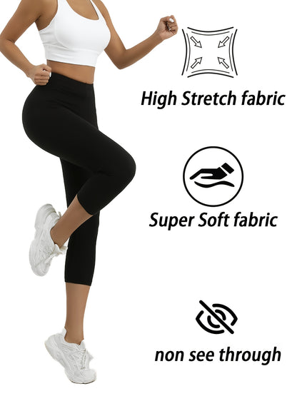 5 Pack Women's High-Elastic Capri Workout Leggings - Opaque Tight-Fit Athletic Pants, Non-See-Through Gym Running Yoga Pants Suitable for Spring/Summer/Fall - Machine Washable Solid Color Capri Length (7/8) Pants