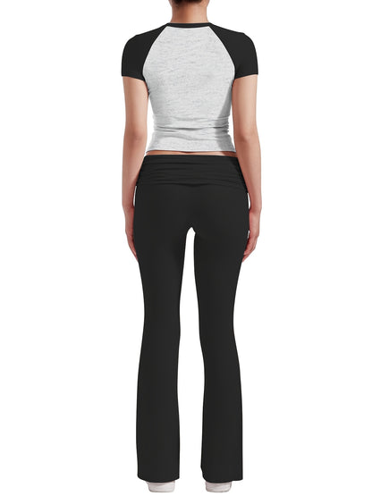 Leisure Women'S Two-Piece Round Neck T-Shirt And Low-Waisted Flared Pants Set Streetwear