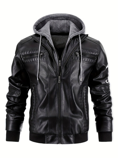 Men's Versatile Faux Leather Zip-Up Jacket