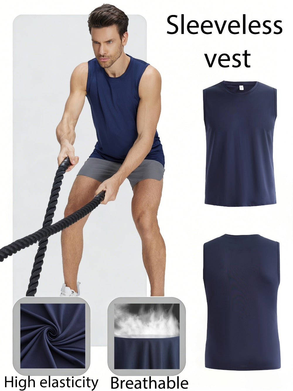 Men's Solid Color Tank Top - Crew Neck Sleeveless