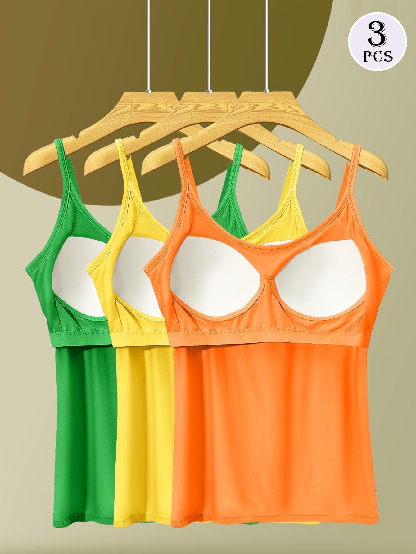 [3-Pack Adjustable Camisole] 3-Pack Comfortable And Versatile Adjustable Strap Camisole With Built-in Bra Pads, One-Piece Bra For Anti-Exposure, Suitable For Home Wear Or Outerwear