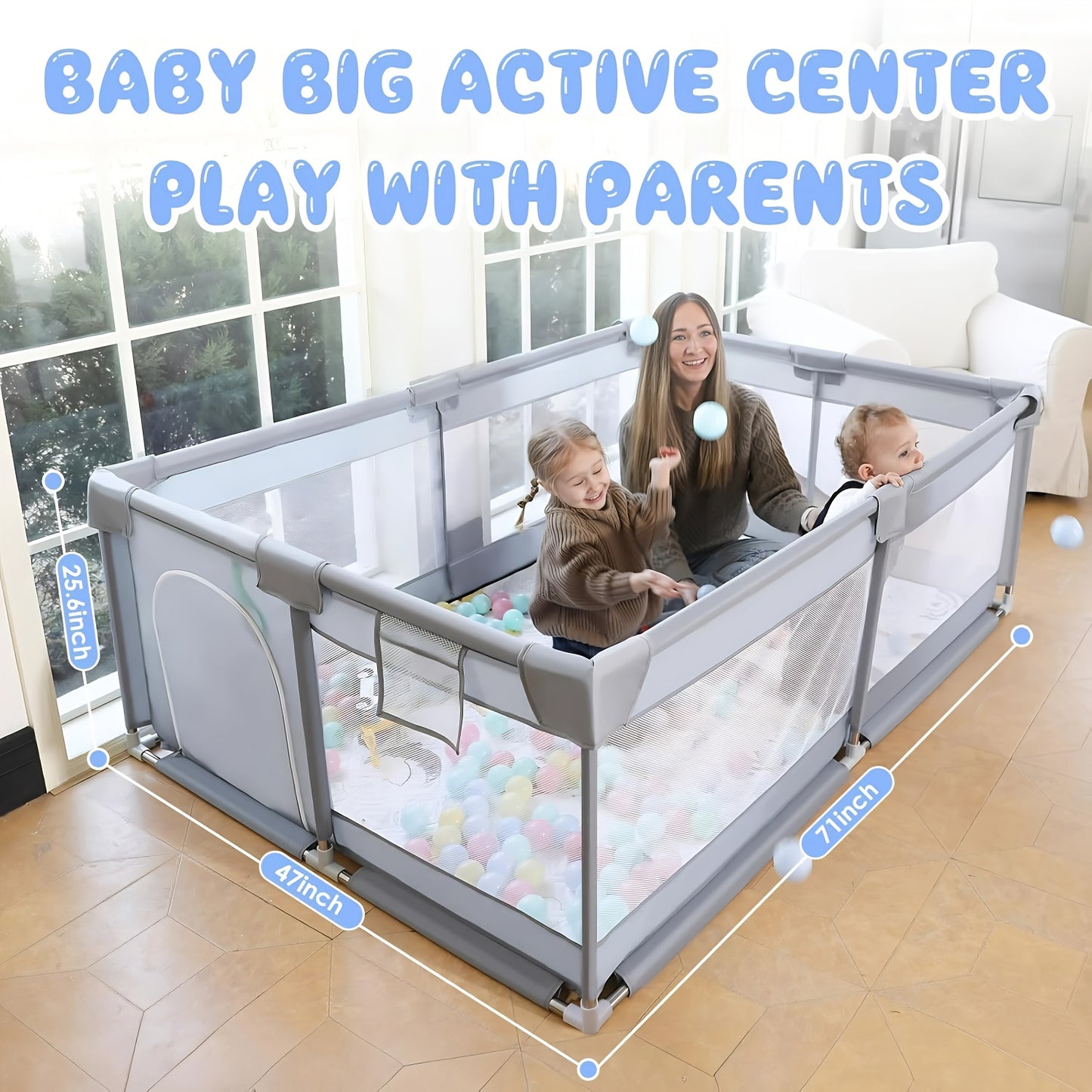 Baby Playpens In Multiple Sizes 71"*71", 71"*47", 47"*47" Large Play Pen For Babies And Toddlers With Soft Breathable Mesh, Climb-Proof Anti-Fall Baby Playpen, Sturdy Safety Play Yard For Indoor Outdoor Fun, Grey/Beige