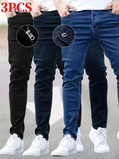 Cost-effective Three-pack Men's Jeans - Street Style Trendy Slim Men's Jeans - Wearable In All Seasons