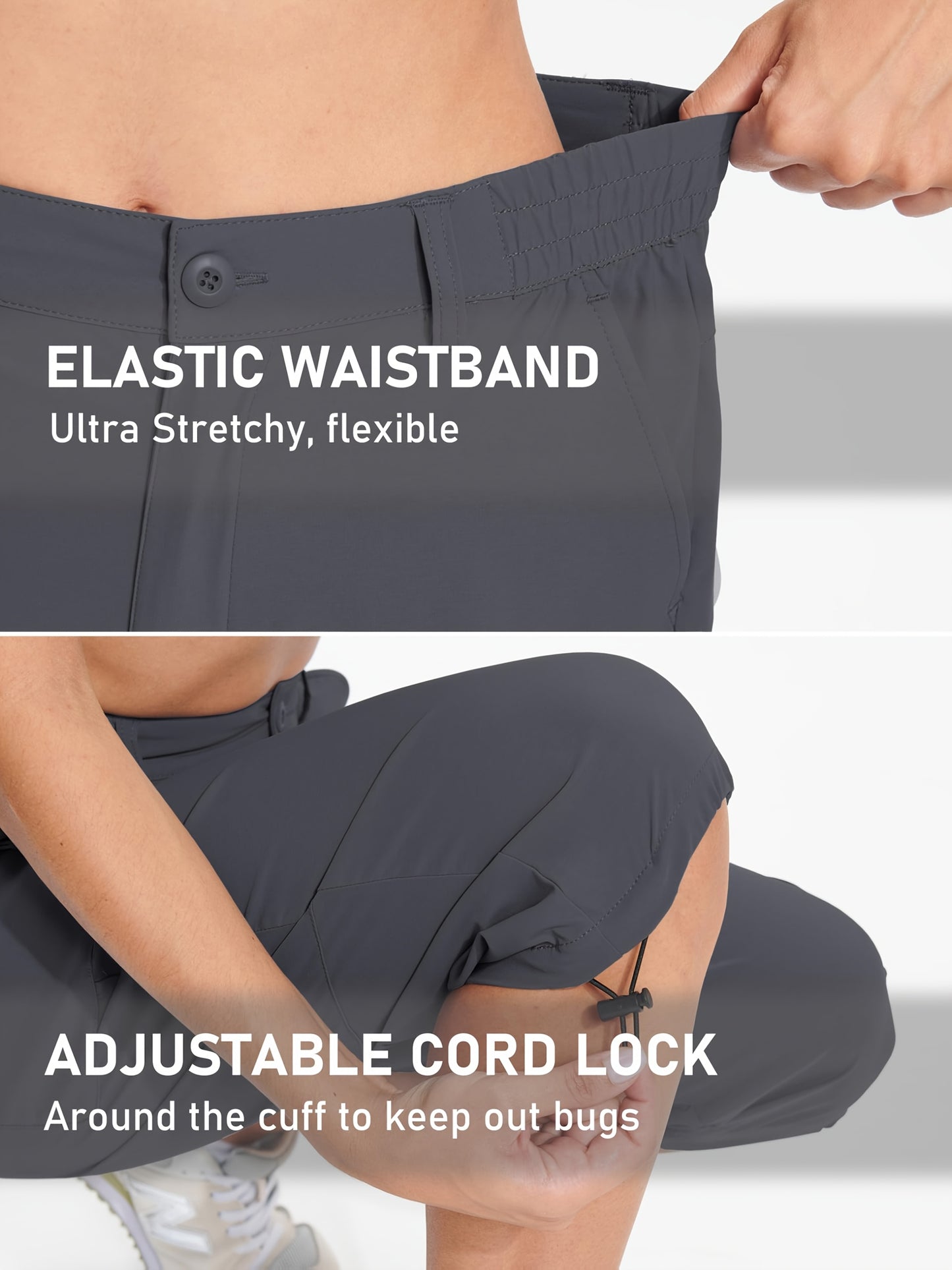 Women'S Summer Hiking Capri Pants - Lightweight, Quick Dry, Stretchy, Zipper Pockets, Adjustable Waist & Cuffs For Outdoor Travel, Hiking, Camping, Fishing, Casual Wear Long Shorts