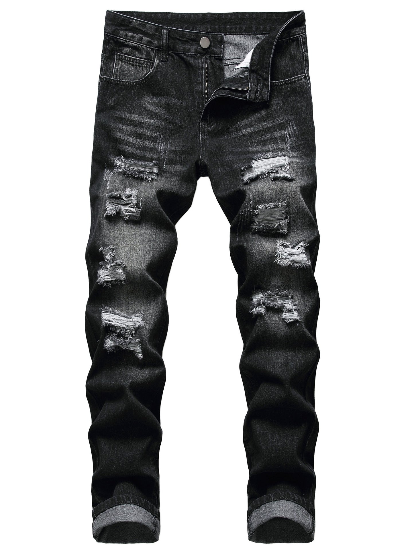 Men'S Black Distressed Denim Pants
