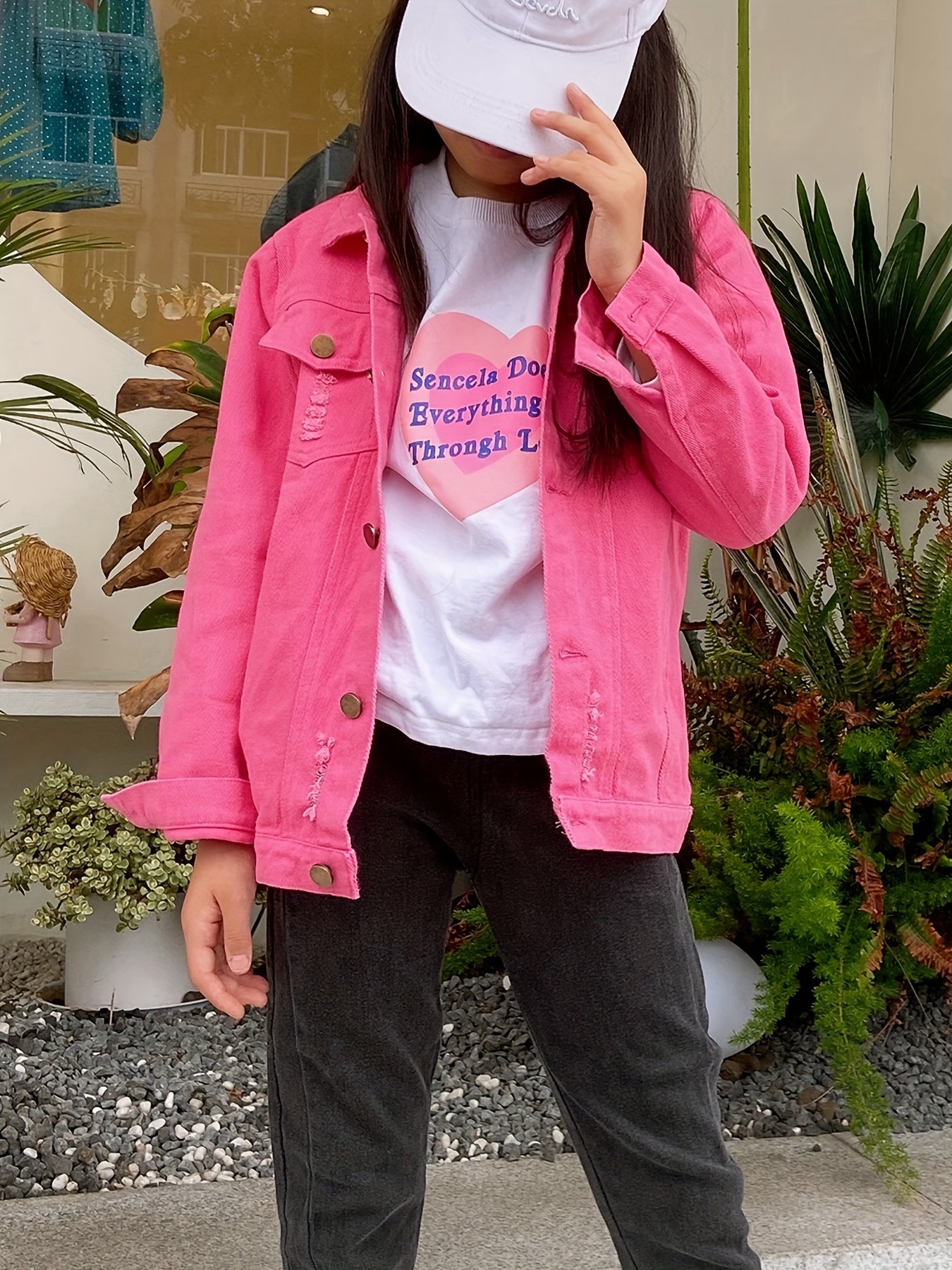 Girls' Pink denim Jacket - Soft & Stretchy Kids Coat with Button Front, Turn- Collar - Ages 5-14 Years (Sizes 6, 8, 10, 12, 14) - Casual Everyday & Formal Outfits - Easy-Care Button Closure Jacket, Children's Outerwear, Skinfriendly Fabric