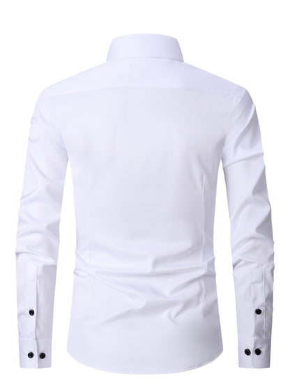 Men's Slim Fit Muscle Shirt - Stretch Polyester Blend Long Sleeve for Body Contouring | Glossy Solid Color Workout & Casual Shirt | Spring/Fall Gym-to-Street Wear (Hand Wash)