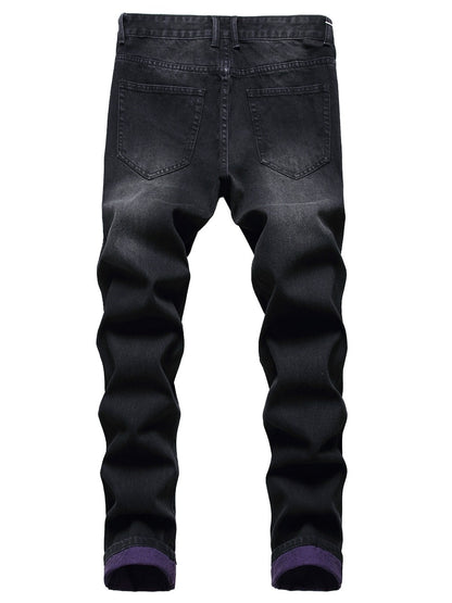 Men's Skinny Jeans - Black Denim Distressed Modern