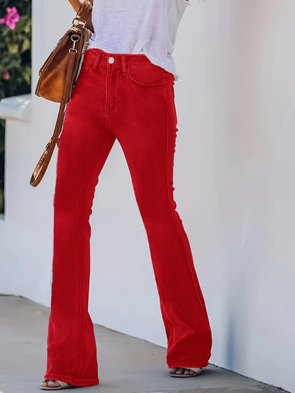26AW Women'S Stretchy Vintage Multi-Use Casual Chic Mid-Rise Pants with Pockets, Machine Washable, Long-Lasting, Flared Denim Trousers for Trendy Street Style